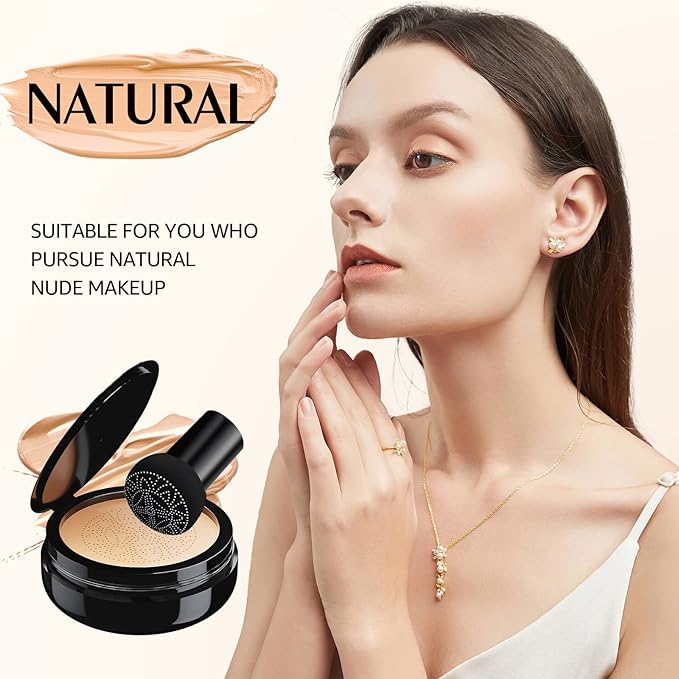 Mushroom Head Air Cushion CC Cream Foundation - Moisturizing & Long-Lasting BB Cream Concealer Makeup Base for All Skin Types, Brighten Long - Lasting Even Color Correcting Concealer (Natural)
