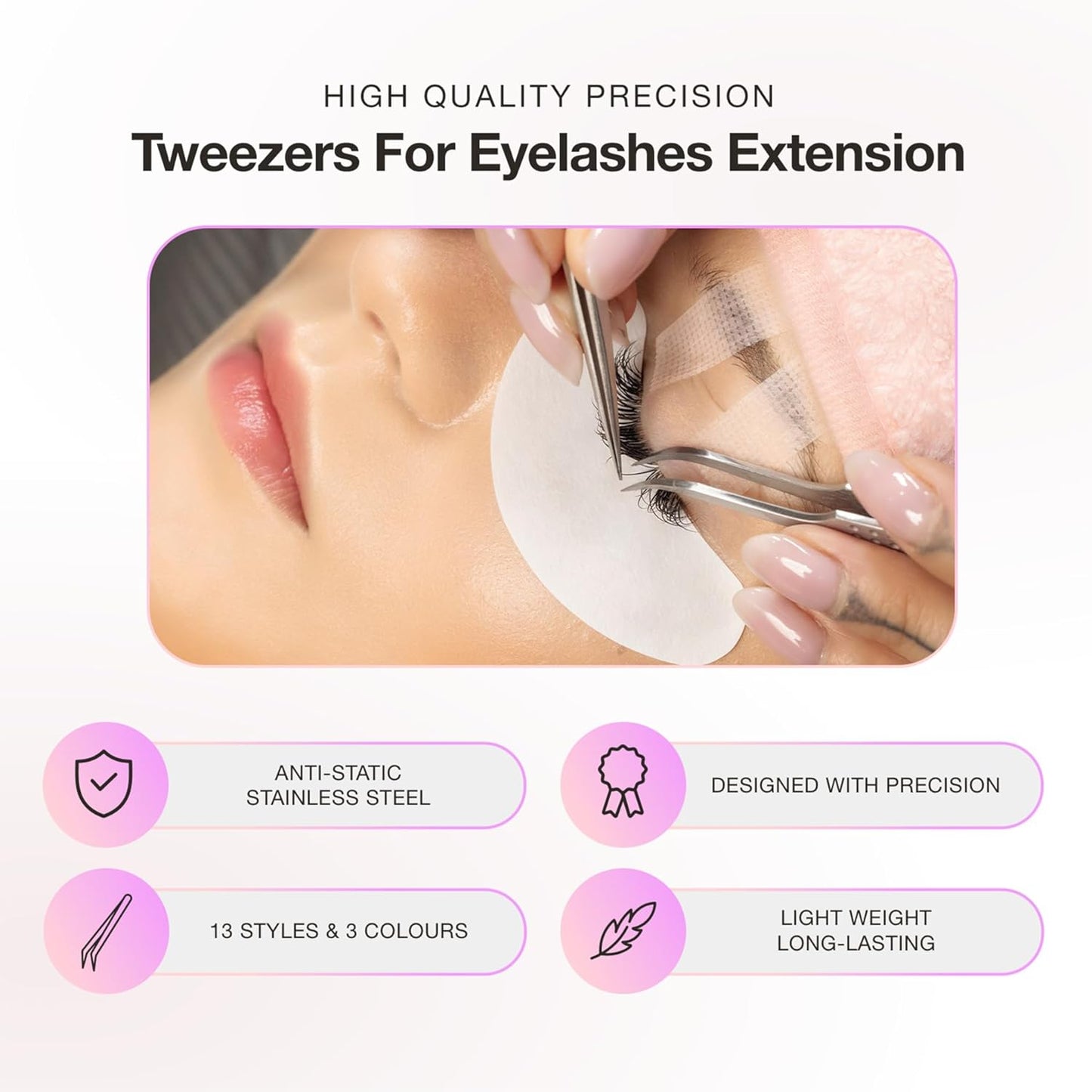 Curacoro Lash Tweezer - Professional & Precision Fiber Tip Grip Lash Tweezers for Eyelash Extensions, Multi Shapes & Purposes Tweezers for Volume, Isolation & Classic Lashes (Gold, All The Fluff)