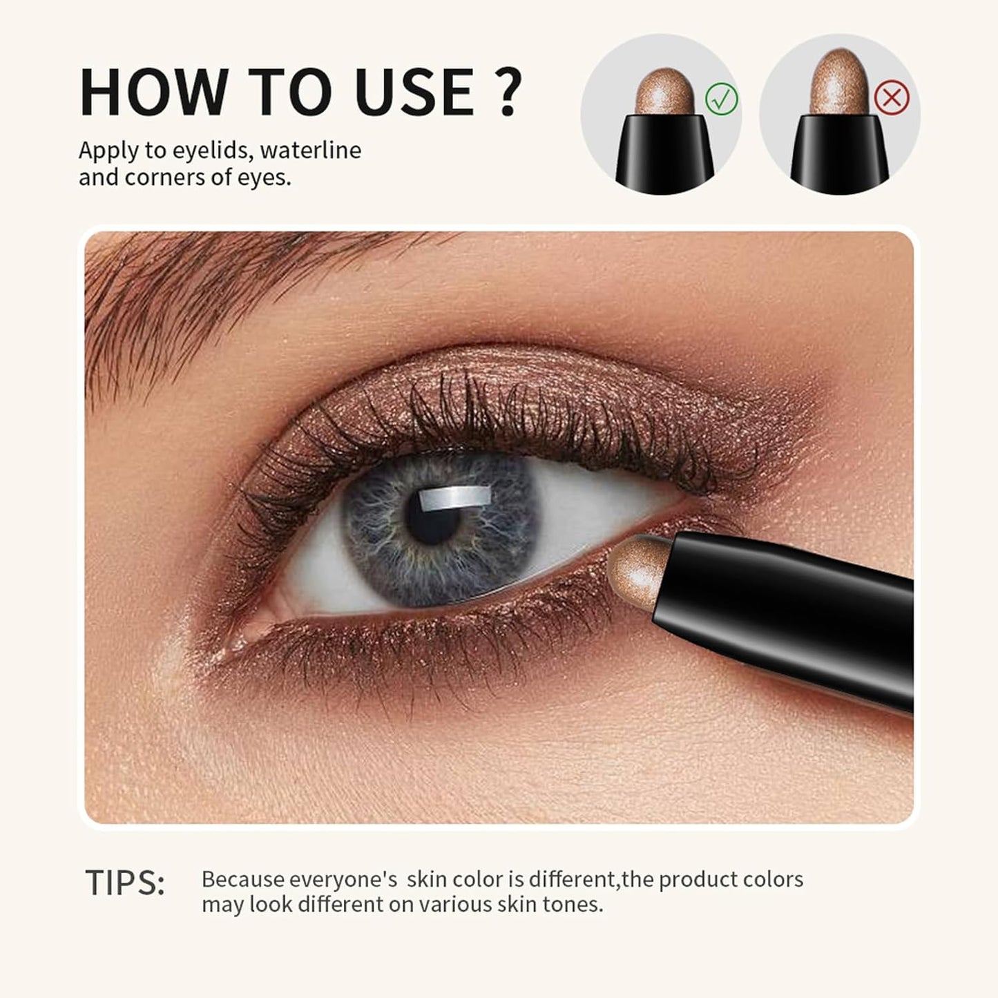 Eyeshadow Stick, Shimmer and Matte Cream Eye Shadow Brightener Sticks Eyeliner Pencil Crayon, Waterproof Long Lasting Eye Highlighter Stick Makeup,0.056 Oz(#6-Oyster)