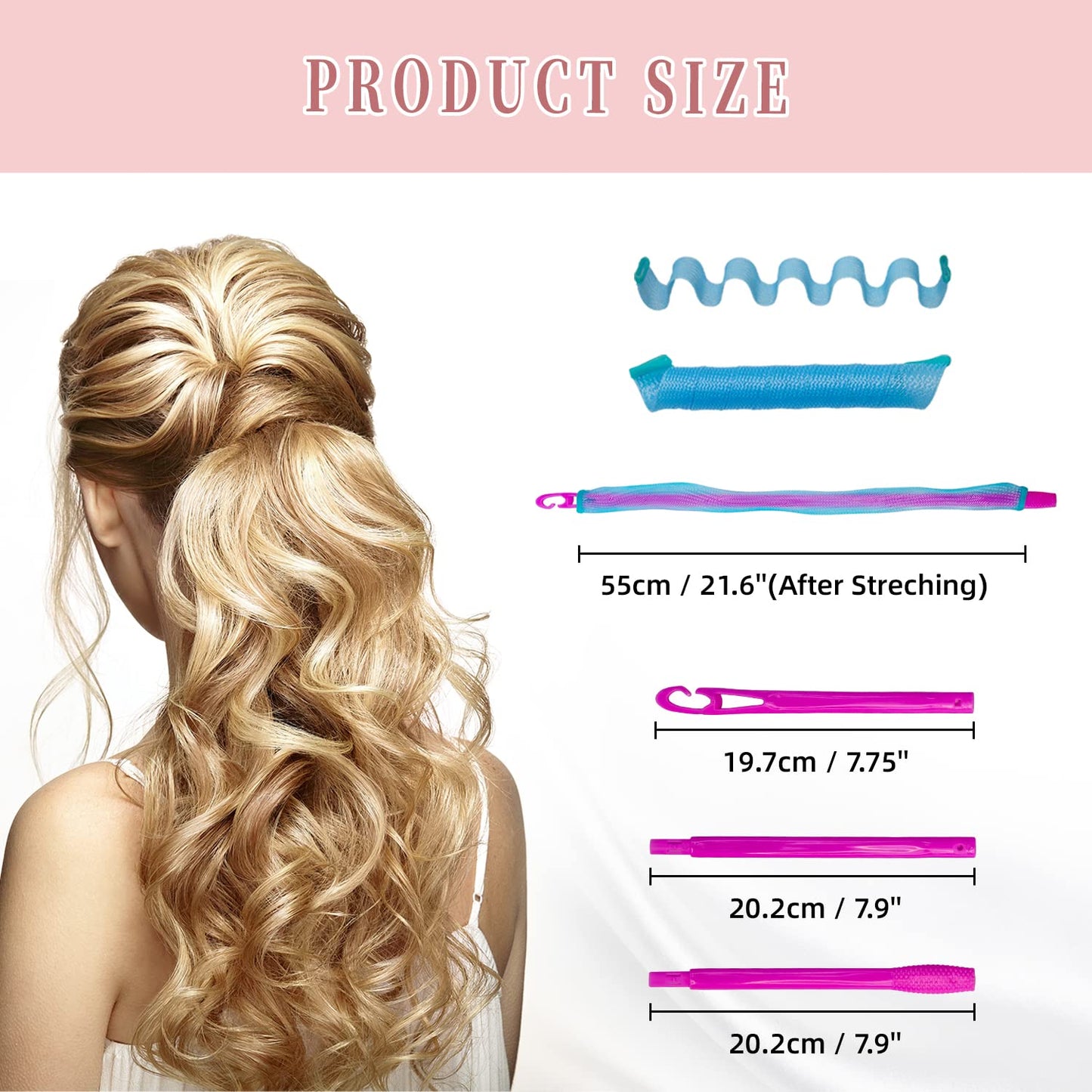 30pcs Heatless Hair Curlers Rollers Wave Curls Styling Kit with 2 Sets Styling Hooks,No Heat Hair Curlers Spiral Curlers for Long Hair 21.8”(55 cm)…
