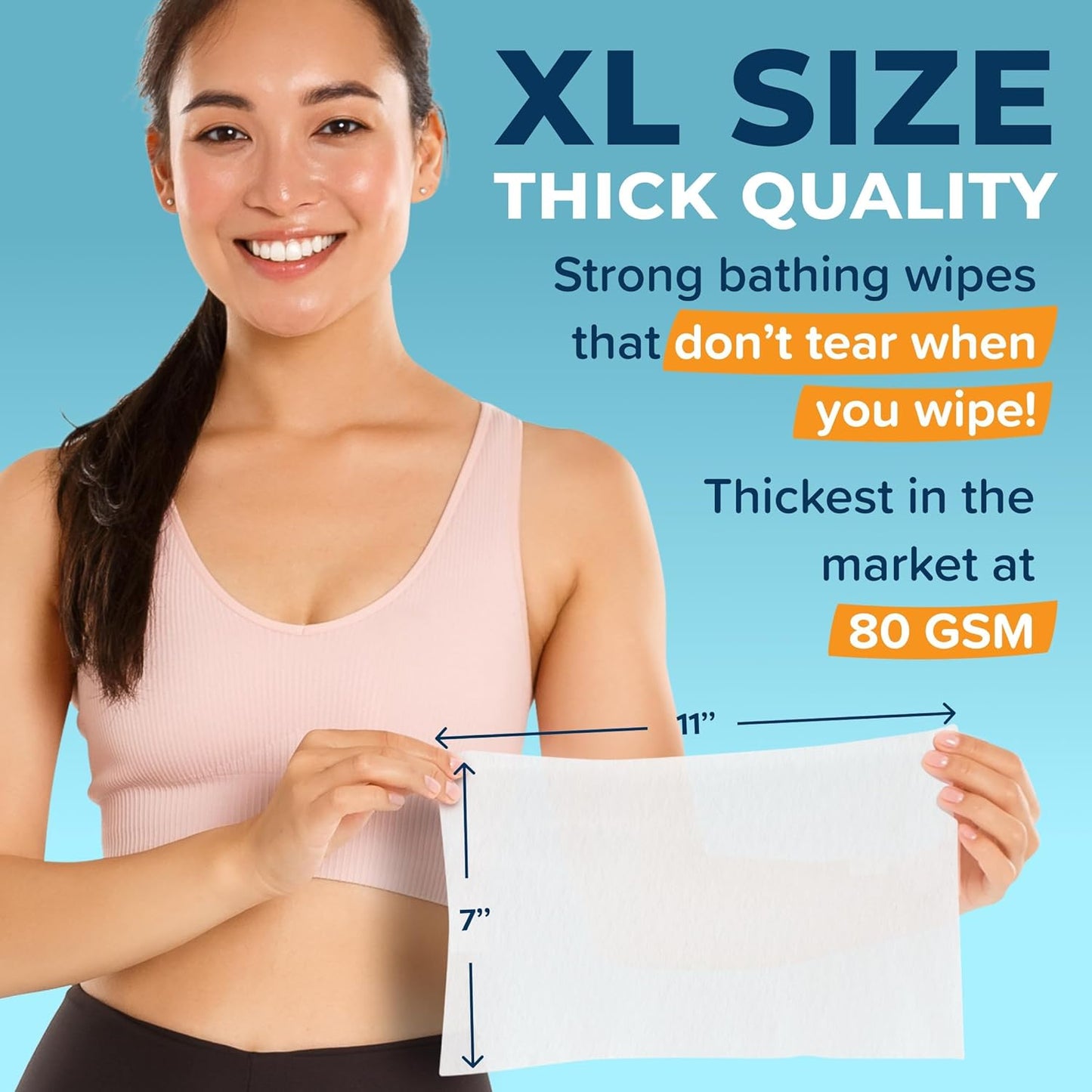 Body Wipes For Adults Bathing No Rinse 100pc XL - Ultra Thick Shower Wipes For Men Women - Personal Cleansing, Hygiene & Camping Essentials, Elderly Care, Travel, Incontinence Disposable Washcloths