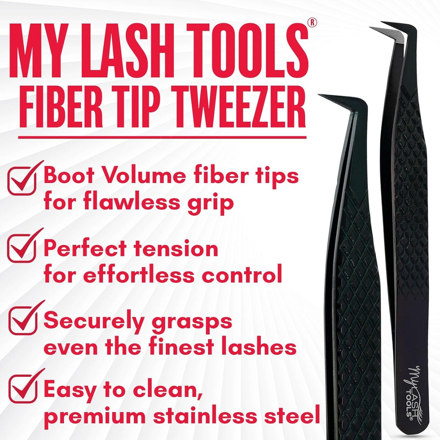 Mega Boot Volume Fiber Tip Lash Tweezer – MEGA GRIP QUEEN, Diamond Grip, Professional Eyelash Extension Tweezers, Lash Artist Tool (Black)