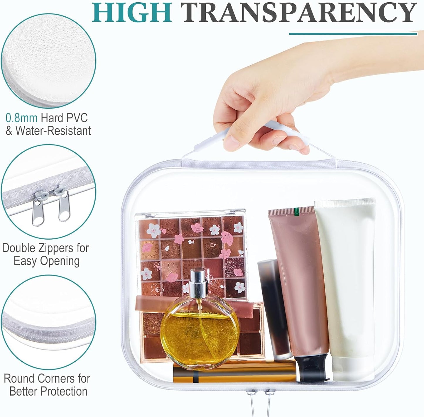 Sanwuta 4 Pcs Clear Hard Zipper Case with Handle Office Storage Cases Hard Plastic Pouches Transparent Bins for Crafts, Pencils, Snacks, Cosmetics, Puzzles(9.8 x 7.9 x 2 Inches,White)