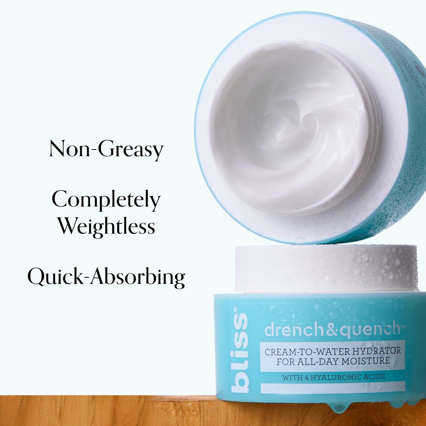 Bliss Drench & Quench Hyaluronic Acid Cream to Water Moisturizer | Lightweight Face Cream with 4 Types of Hyaluronic Acid for All Day Hydration and Plump Skin | Clean Vegan & Cruelty Free 1.7 fl oz
