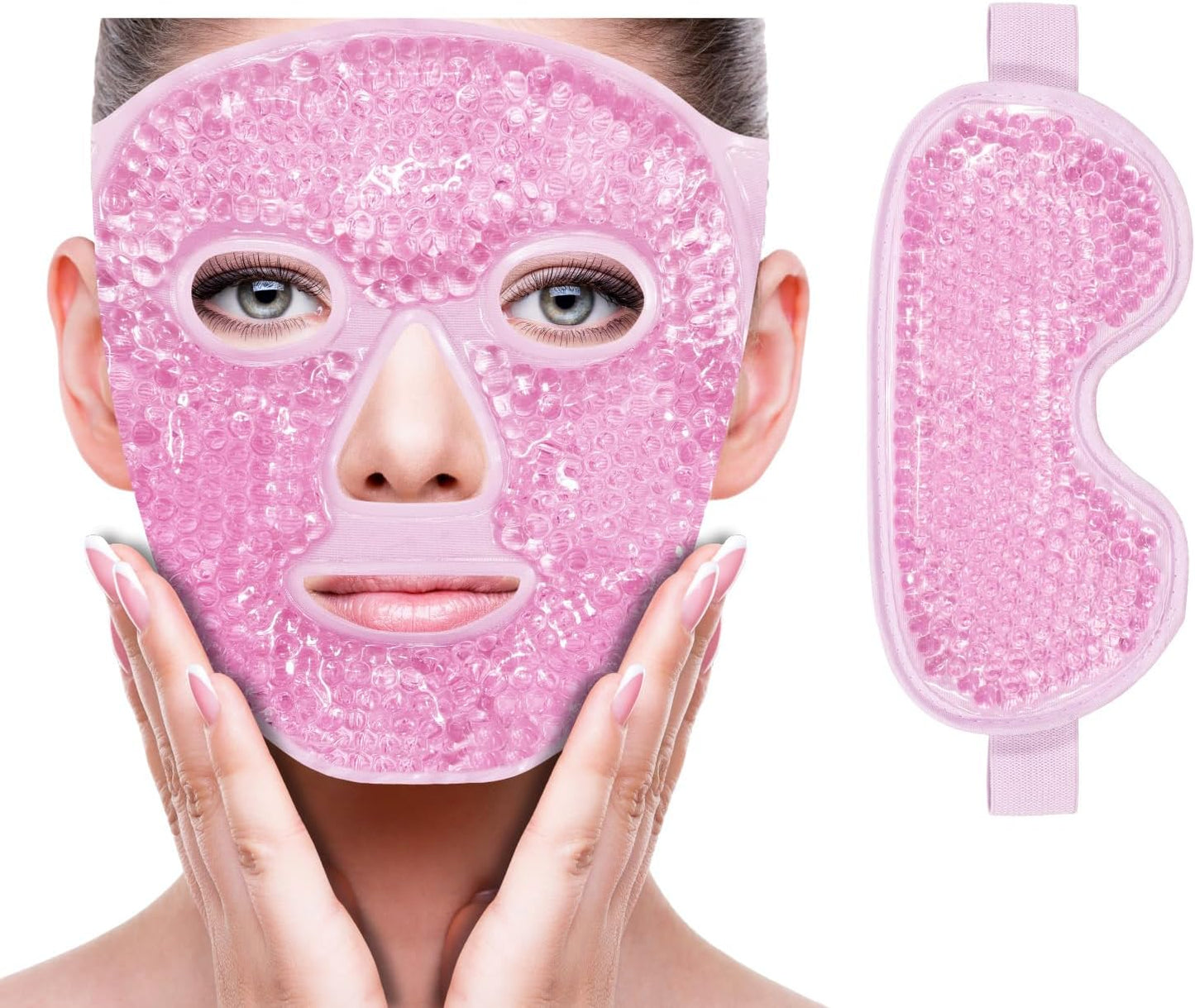 Face Eye Mask Ice Pack for Reducing Puffiness, Bags Under Eyes, Puffy Dark Circles, Migraine,Hot/Cold Pack with Soft Plush Backing (Pink-(1*Eye Mask+1*Face Mask))