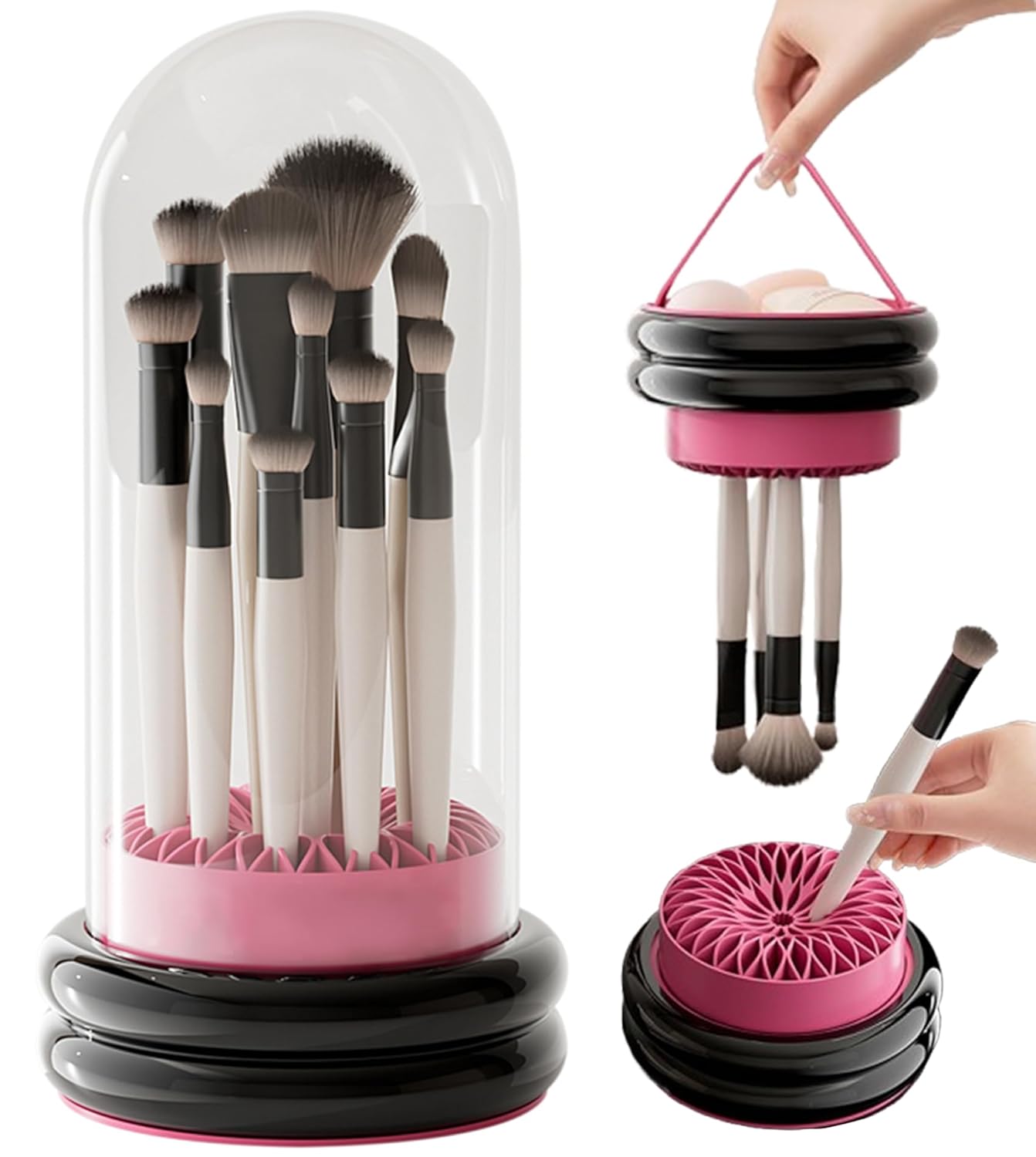 Makeup Brush Holder, 3 in 1 Silicone Makeup Brush Cleaner Mat Pink