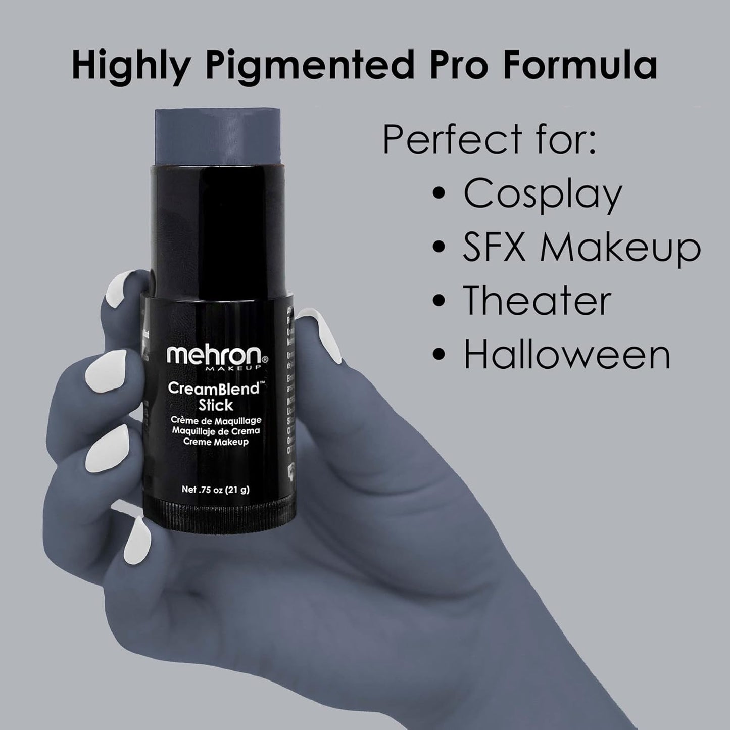 Mehron Makeup CreamBlend Stick | Face Paint, Body Paint, & Foundation Cream Makeup | Body Paint Stick .75 oz (21 g) (Monster Grey)