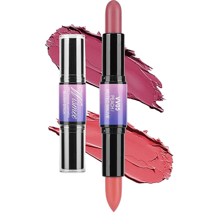 Dual-Ended Cream Blush Stick,Cream Blush Makeup Stick,Buildable Blush Stick for Cheeks Long Wearing,Easy Application,Lightweight Multi Stick,Plum & Peach