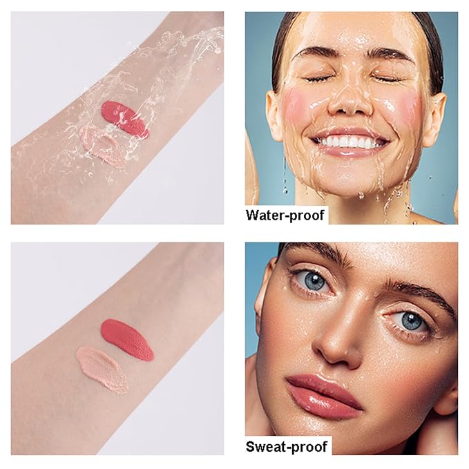 Liquid Highlighter, Liquid Blush with Face Brush Long Lasting Smooth Lightweight Smudge Proof Blush+ Highlighter