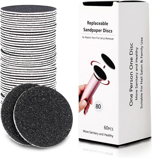 60 Pcs Replaceable Sandpaper Refill Discs for Electric Foot File Callus Remover Foot Care Dead Skin Cracked Hard Skin Removal - Coarse 80 Grit