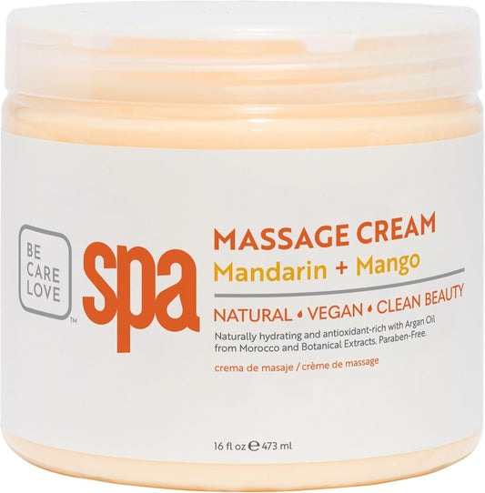 BCL SPA Massage Cream organic Mandarin + Mango body lotion with shea butter, aloe vera, peppermint, argan and jojoba oils, body cream to invigorate, hydrate and soften the skin. Home/Pro use 16 fl oz