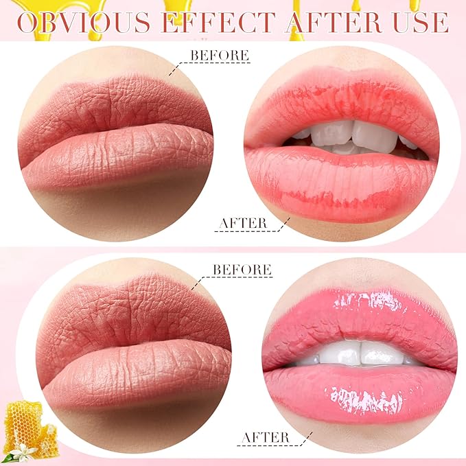 12 Pcs Bee Lip Balm Honey Pot with Brush Propolis Lip Mask Overnight, Moisturizing Hydrating Lip Sleeping Mask Prevention Dry and Cracked(Honey+Strawberry)