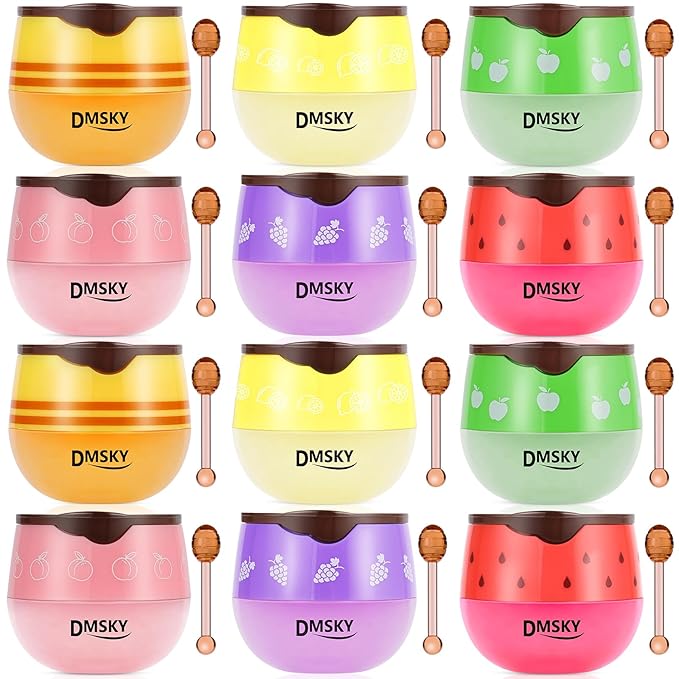 DMSKY Bee Lip Balm Honey Pot 12 PCS, Propolis Lip Mask Overnight, Moisturizing Hydrating Lip Sleeping Mask Prevention Dry and Cracked, Reduce Lip Lines