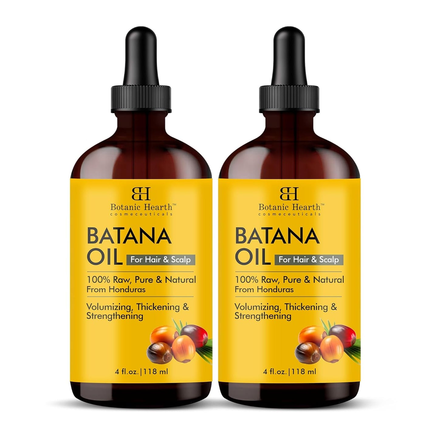 Botanic Hearth 100% Pure Batana Oil for Hair Growth- Weightless(Glass bottle 4 fl oz-Pack of 2) from Honduras|Hair Oil Repairs Dry Damaged Hair, Strengthening, Healthier Hair- Hair Tonic