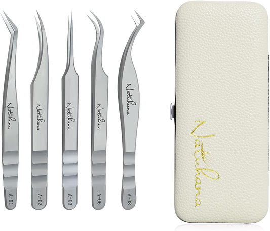 High Precision Lash Tweezers for Individual and Volume Eyelash Extensions Premium Stainless Steel Curved Fiber Tip Professional Isolation Tweezer