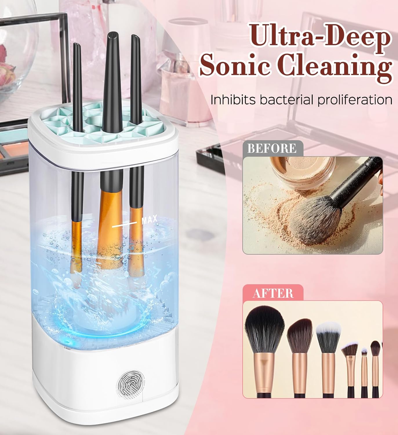 Electric Makeup Brush Cleaner, 7000 RPM Makeup Brush Cleaner Machine, Efficient Automatic Portable USB Cleaner Tool for All Types of Makeup Brushes, Convenient Makeup Brush Cleaning-Transparent ﻿