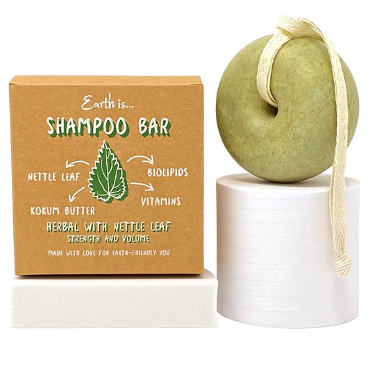 EARTH IS... Shampoo Bar - All Hair Types – Mild Natural Shampoo – Eco-Friendly – Plastic Free - PH-Balanced – Vegan – Sulfate Free – Biodegradable – Zero Waste, 3.7 oz (Herbal with Nettle Leaf)