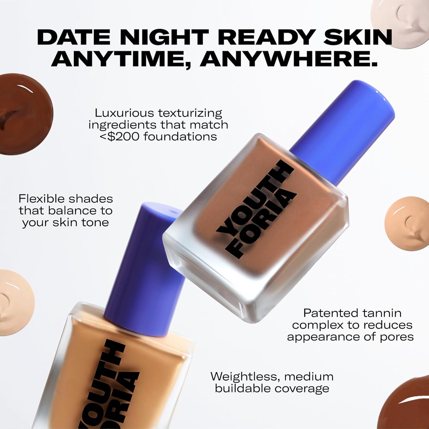 Youthforia Date Night Skin Tint Serum Foundation, Light-Medium Coverage, Hydrating Formula, Vegan & Cruelty-Free, 180 Light - Neutral with Warm Undertones
