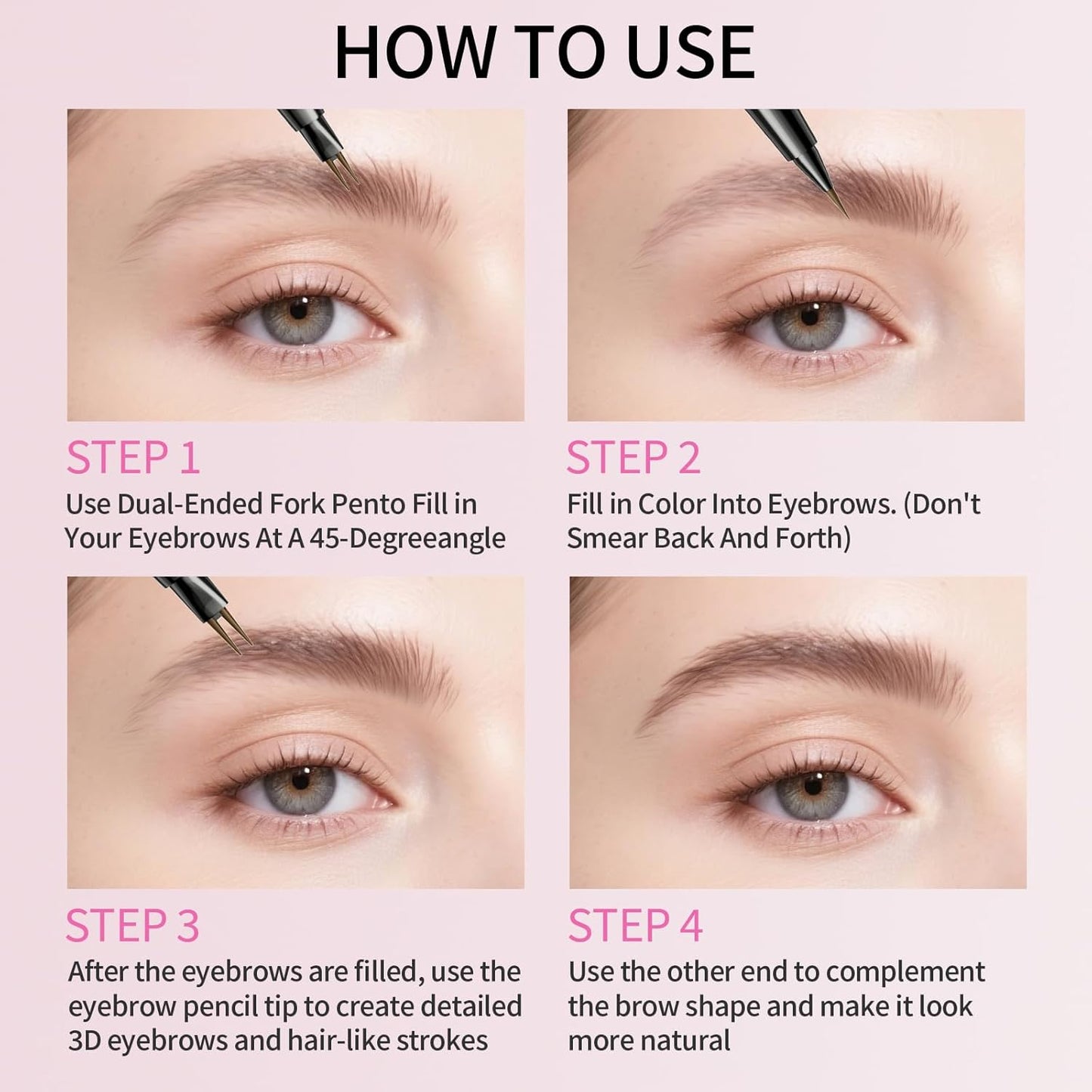 Microblading Eyebrow Pencils for Women - Eyebrow Pen 2-in-1 Dual-Ended Eye Brow Pencil with Precise 2-Fork-Tip & Brush-Tip Waterproof Eyebrow Pen for Hair-Like Brows, Last All Day, Dark Brown