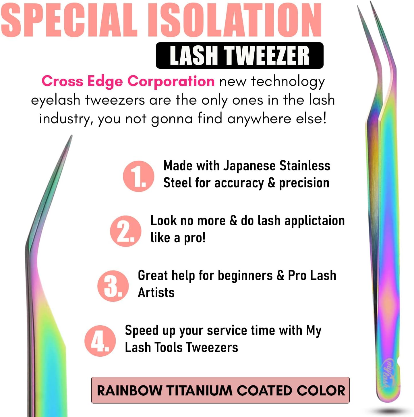 My Lash Tools New Isolation Lash Tweezers For Eyelash Extensions Best for Individual Isolation & Classic Lashes Japanese Stainless Steel Lightweight Precision Lashing Twisers (Rainbow)
