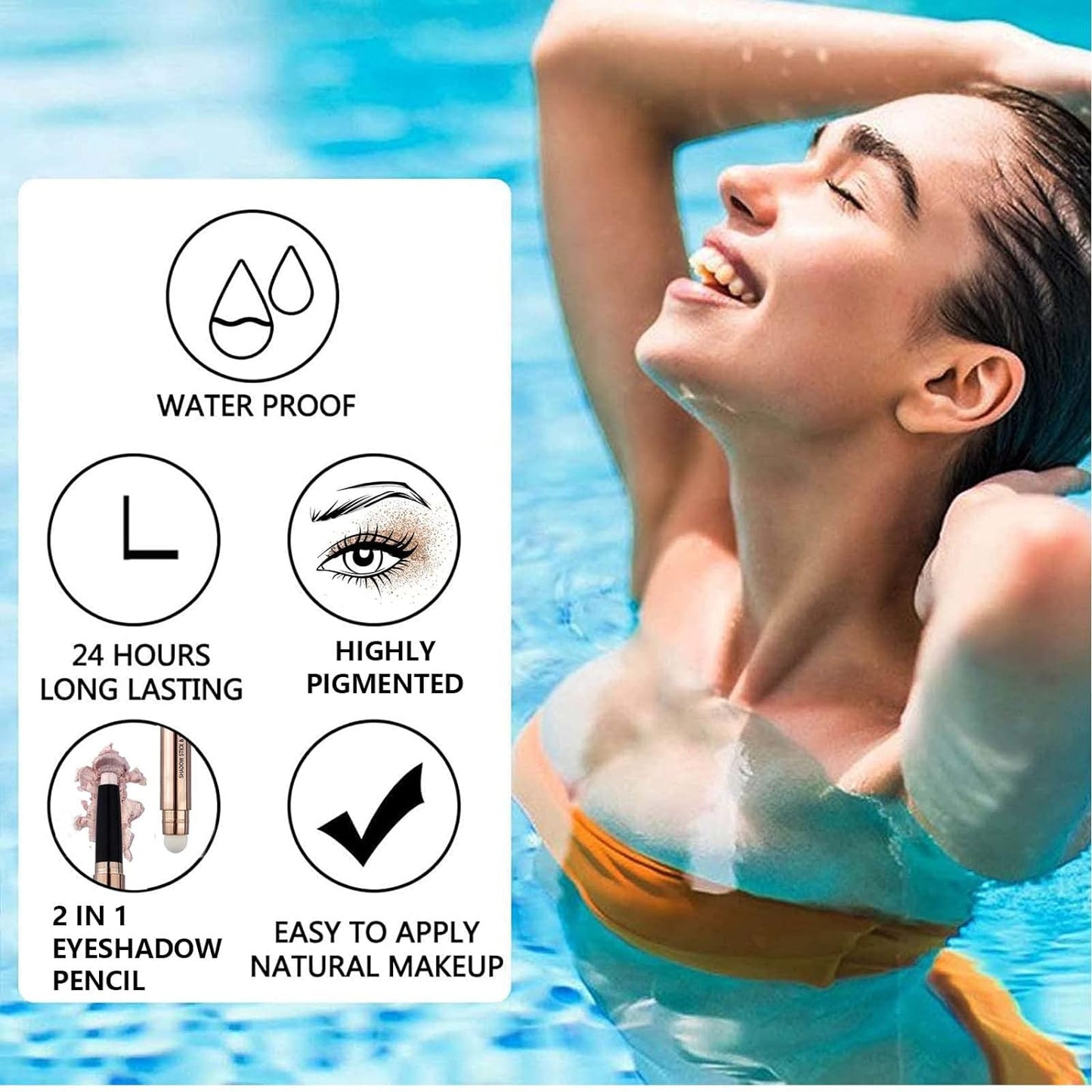 Champagne Eyeshadow Stick Makeup, Highlighter Matte Cream Eye Shadow Pencil, Waterproof Hypoallergenic Long Lasting Crayon, Glitter Primer Palette Shimmer Eyeliner Pen wiht Soft Brush