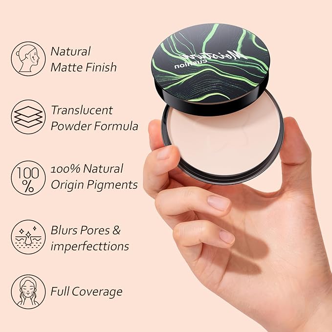 Face Setting Powder Makeup - Waterproof Long-Lasting Pressed Powder, Oil Control Finishing Powder Makeup, Smooth & Flawless, Poreless Matte Weightless for All Skin Types, Cruelty-free (Natural)