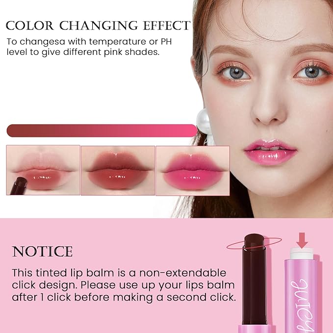 DAGEDA Tinted Lip Balm, Moisturizing Magic Color Changing Lipstick, Soothing Hydrating Lip Balm Tinted, Glossy Lip Plump Gloss Butter Balm, Lightweight, Non-Greasy, 01