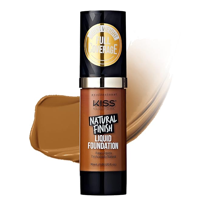 Kiss New York Professional Liquid Foundation - Lightweight and Hydrating Formula, Natural Finish, Control Shine, Cover Pores, Medium to Full Coverage, Green Tea Extract (Cappuccino)