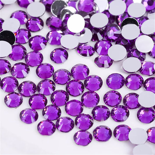 3000 Pieces SS6 2mm Flatback Rhinestones Clear Glass Round Gems Crystals for Nail Art DIY Crafts Clothes Shoes Bags （Purple）