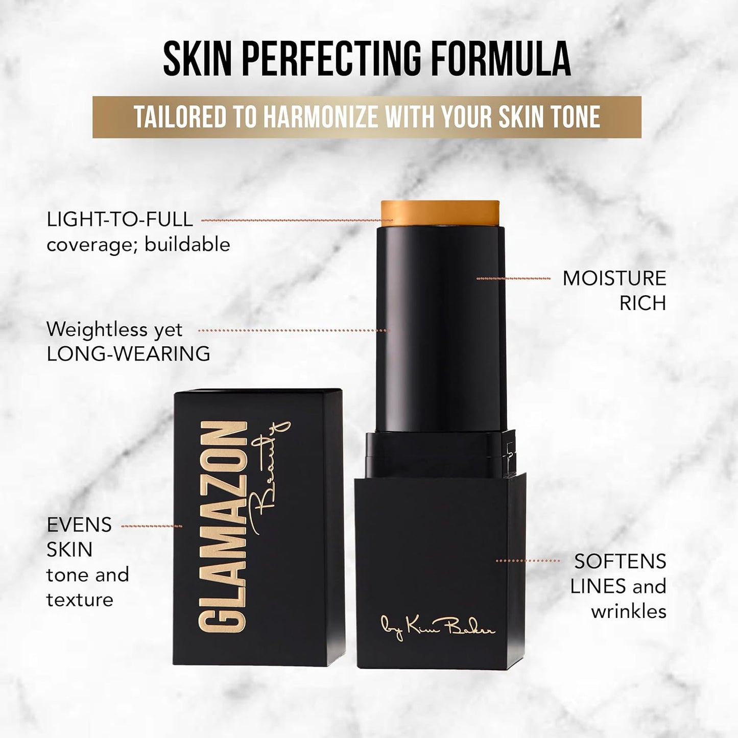 Glamazon Second to None Foundation Stick, Sunkissed Honey, Light-to-Full Coverage, Weightless Makeup With a Glowy Natural Finish