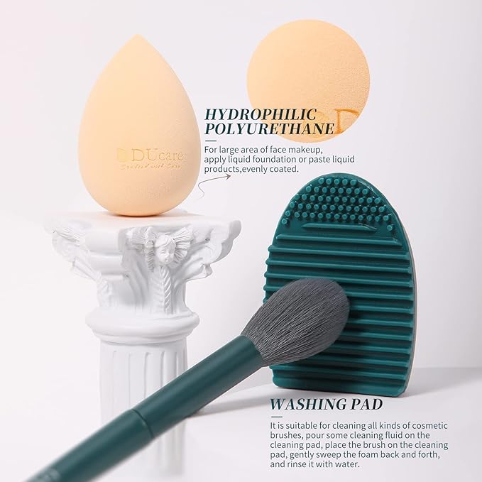 DUcare Makeup Brushes Set 17 Pcs with Brush Cleaning Mat and Makeup Sponge Professional Face Powder Eye Shadow Powder Liquid Cream Kit Gift Box