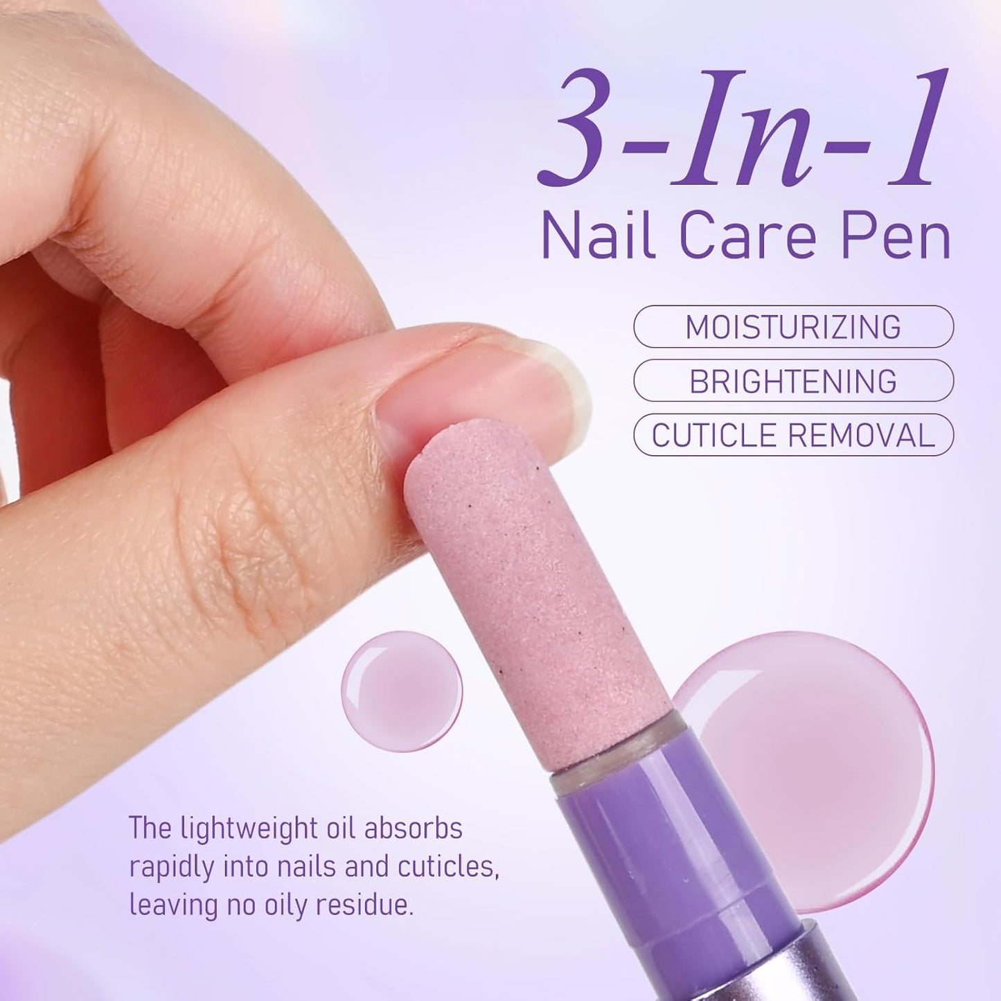 3-in-1 Cuticle Oil Pen, Cuticle Pusher Pen with Ceramic Tip, Upgraded Rotary Oil Discharge Portable Nail Care Pen Cuticle Remover for Hangnails Dry & Damaged Nails, Moisturize Strengthen(2pcs)