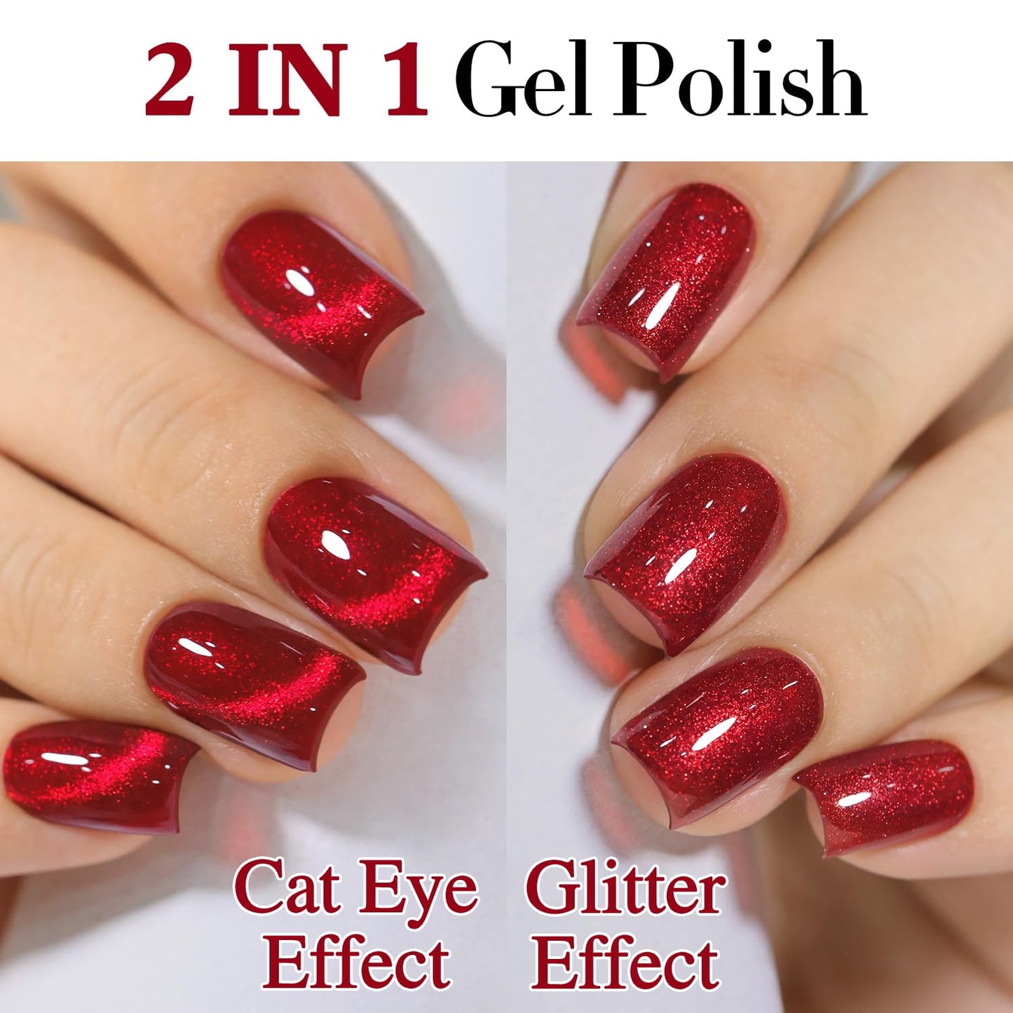 Double Rhythm Jelly Glass Cat Eye Gel Polish with Magnet 15ML Holographic Glitter Shimmer Translucent Sheer Color Magnetic Nail Polish Salon DIY at Home (Blood Red-MC1107)