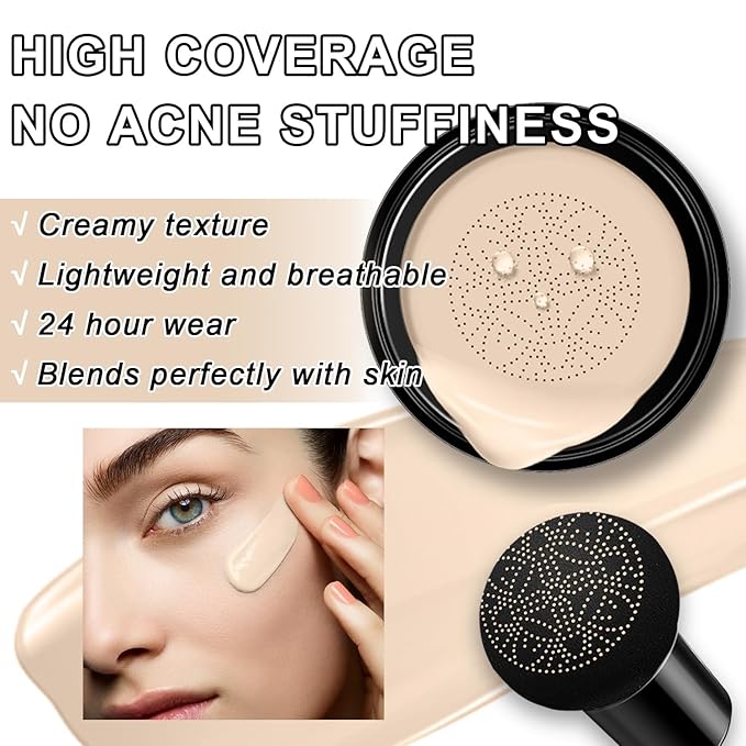 Mushroom Head Air Cushion CC Cream Foundation - Moisturizing Concealer for Even Skin Tone - Makeup Base Primer (#01 Ivory White)