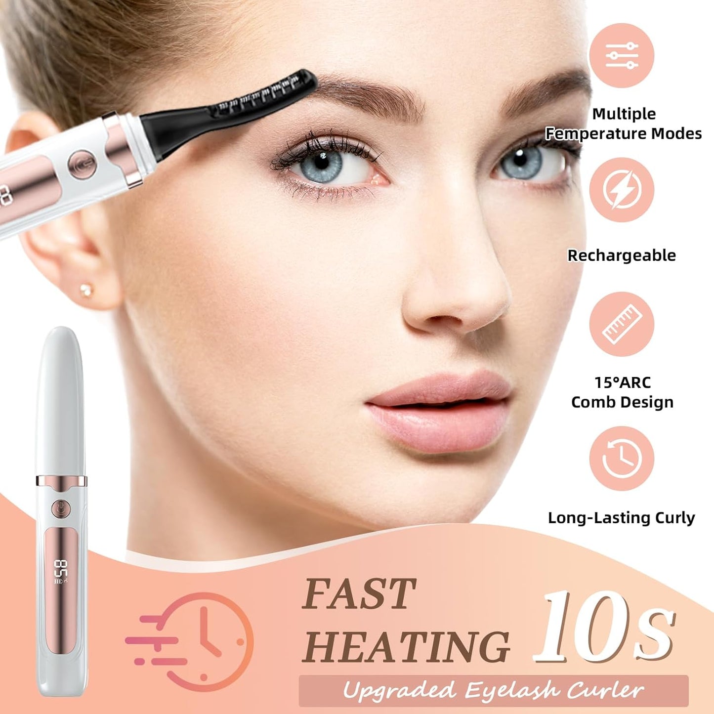 2025 Heated Eyelash Curler-USB Rechargeable Electric Eyelash Curler- Eyelash Curlers Heated 4 Temperature Modes Fast Heat Up Within 5s - 24 Hours Long Lasting- with Led Display for Women Girls (White)