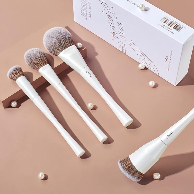 Jessup Make up Brushes 4pcs Face Makeup Brushes Set for Foundation Concealer Blush Contour Powder Highlighter, Pearl White T344