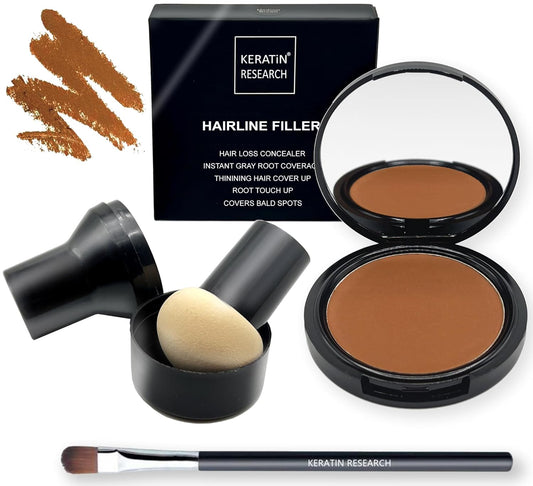 KERATIN RESEARCH Hairline Filler Unisex Mineral Powder Root Touch-Up Hair loss Concealer Scalp & Beard Bald Patch Coverage Fibers for Thinning Hair Waterproof Organic Natural look (AUBURN, XL)