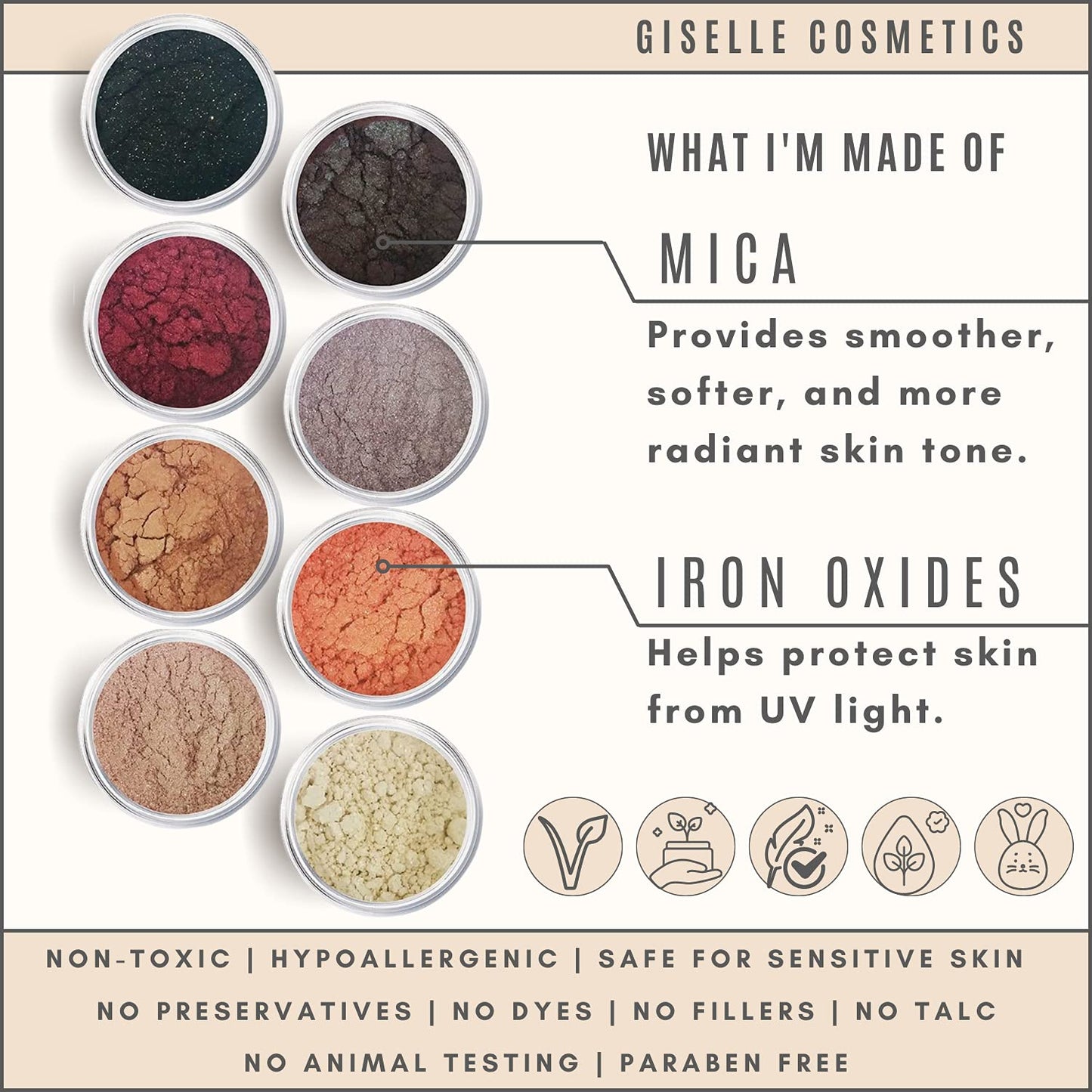 Brown Eyed Girl Loose Mineral Eye Shadow Makeup - Organic, Non-Toxic Glitter Eyeshadow, Loose Powder, Nude Eyeshadow Palette, Copper, Black Shimmer, Light Pink, Bronze