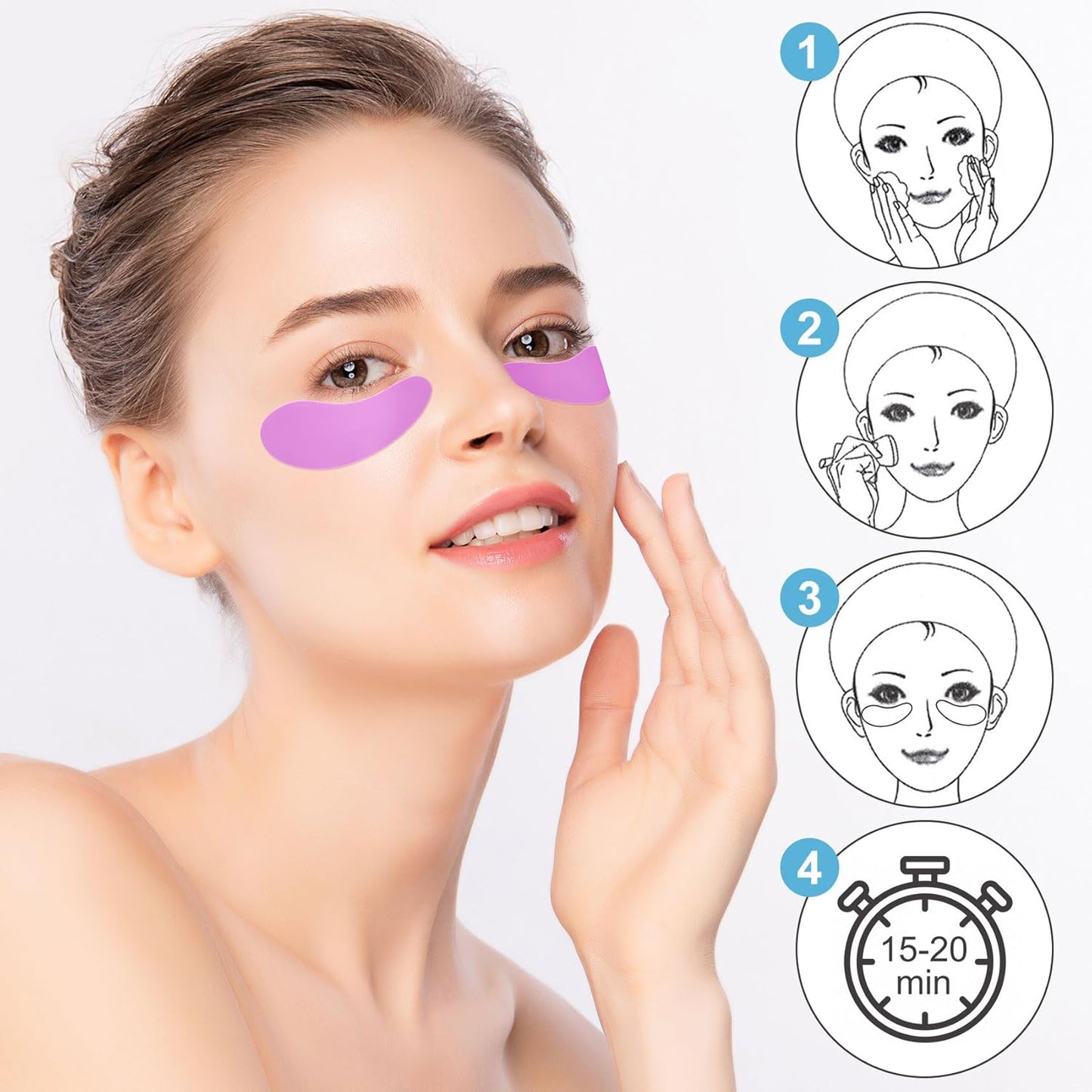 Under Eye Patches 2 Pairs, Silicone Reusable Eye Patches, Under Eye Mask for Skin Care Effect to Reduce Wrinkles and Fine Lines (Blue, Purple)