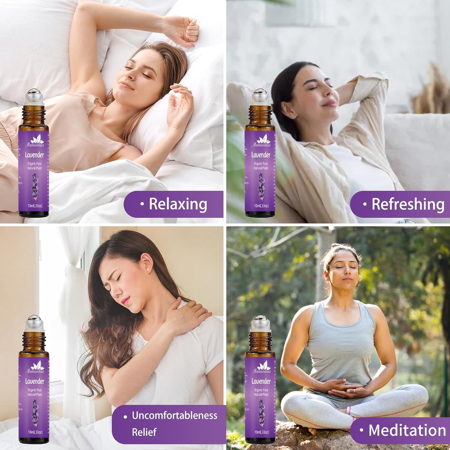 Lavender Essential Oil Roll On, Mumianhua Pre-Diluted Lavender Oil, Therapeutic Grade Aromatherapy Oil for Relaxation, Focus Pulse Points, Pillow, Skin, Massage Portable 0.33Oz Pocket Size