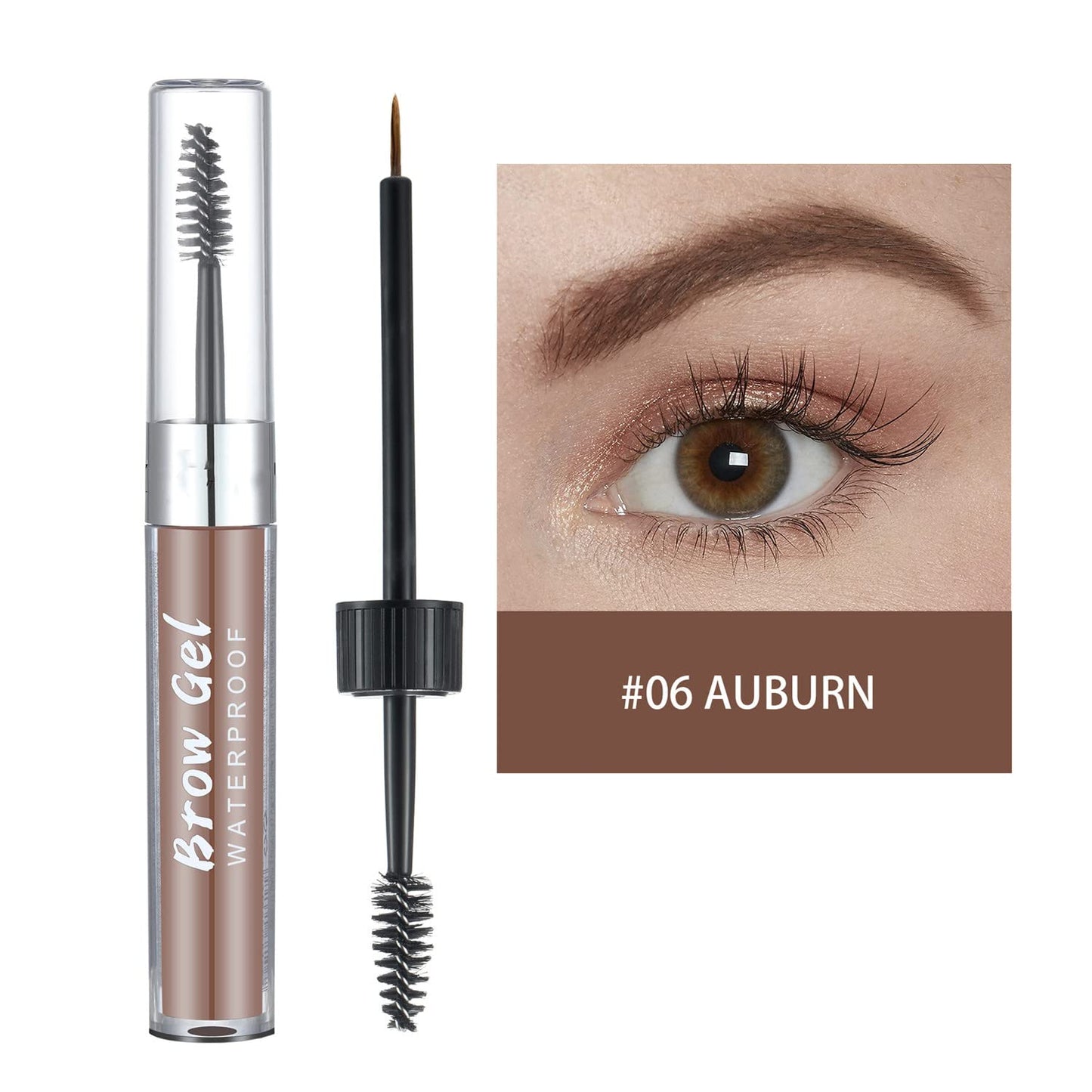 MAEPEOR Waterproof Eyebrow Gel 8 Colors Full-pigmented Long Lasting Liquid Brow Gel for Fuller & Defined Looking (#06 Auburn）