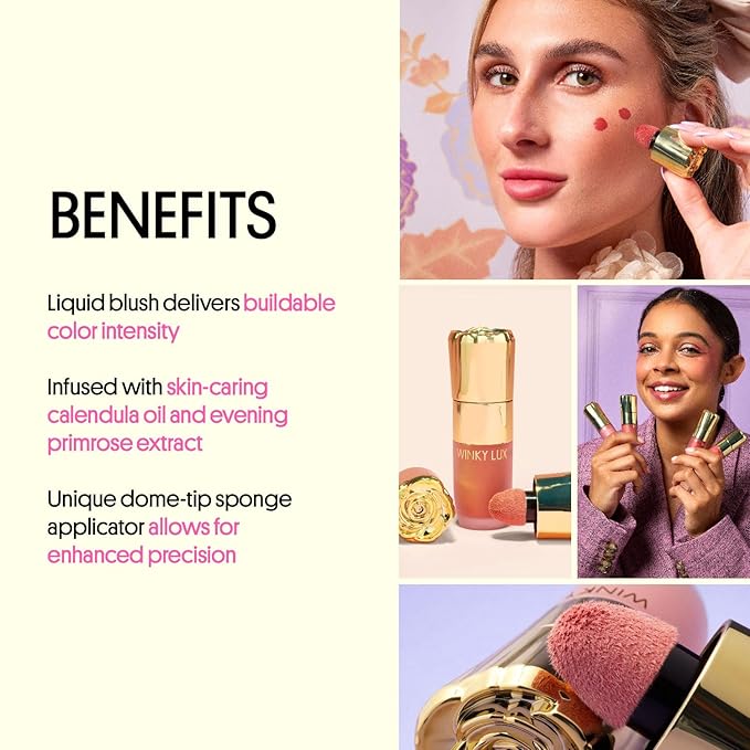 Winky Lux Cheeky Rose Liquid Blush, Gel Cream Blush Wand, Blendable & Buildable Pigment, Long Lasting Weightless Velvet Finish, Dusty Rose Blush, Noble
