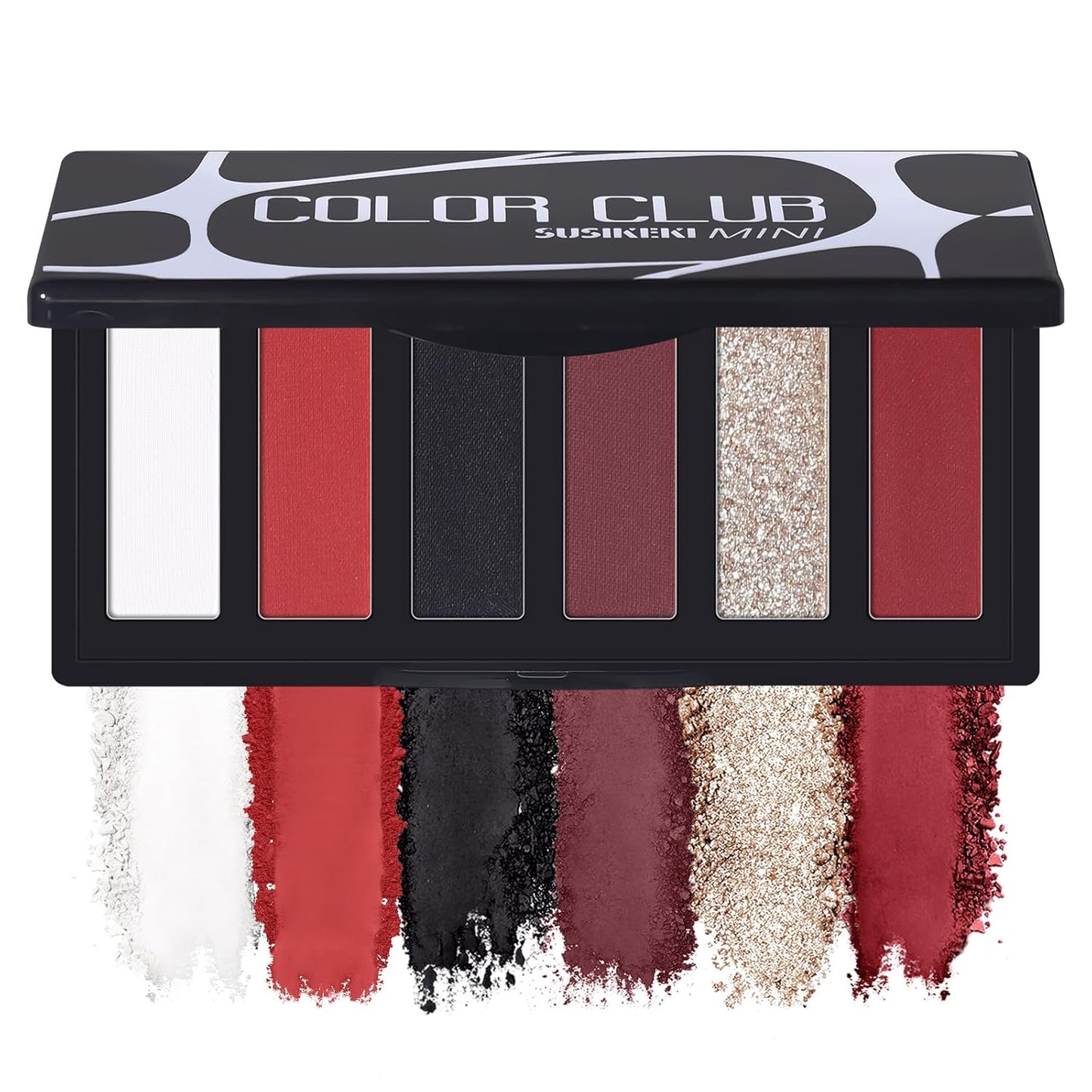 Red Eyeshadow Palette with Mirror Sliver Red Black Tones Matte Shimmer 6 Colors Mini Eye Shadow Pallet Travel Size Highly Pigmented for Joker Vampire Clown Goth Halloween Christmas Makeup