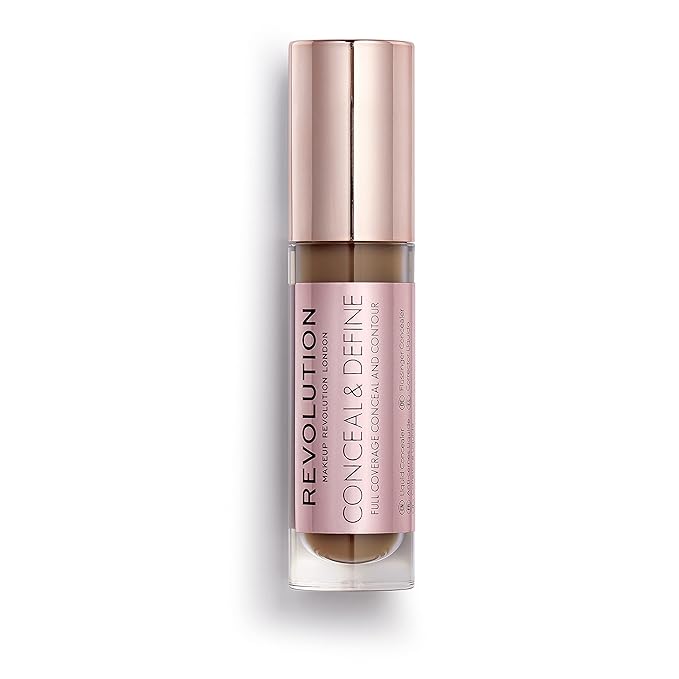 Makeup Revolution Conceal & Define Concealer, Full Coverage Makeup Concealer, Matte Finish & Long Wear, For Dark or Deep Skin Tones, Vegan, C16, 4ml