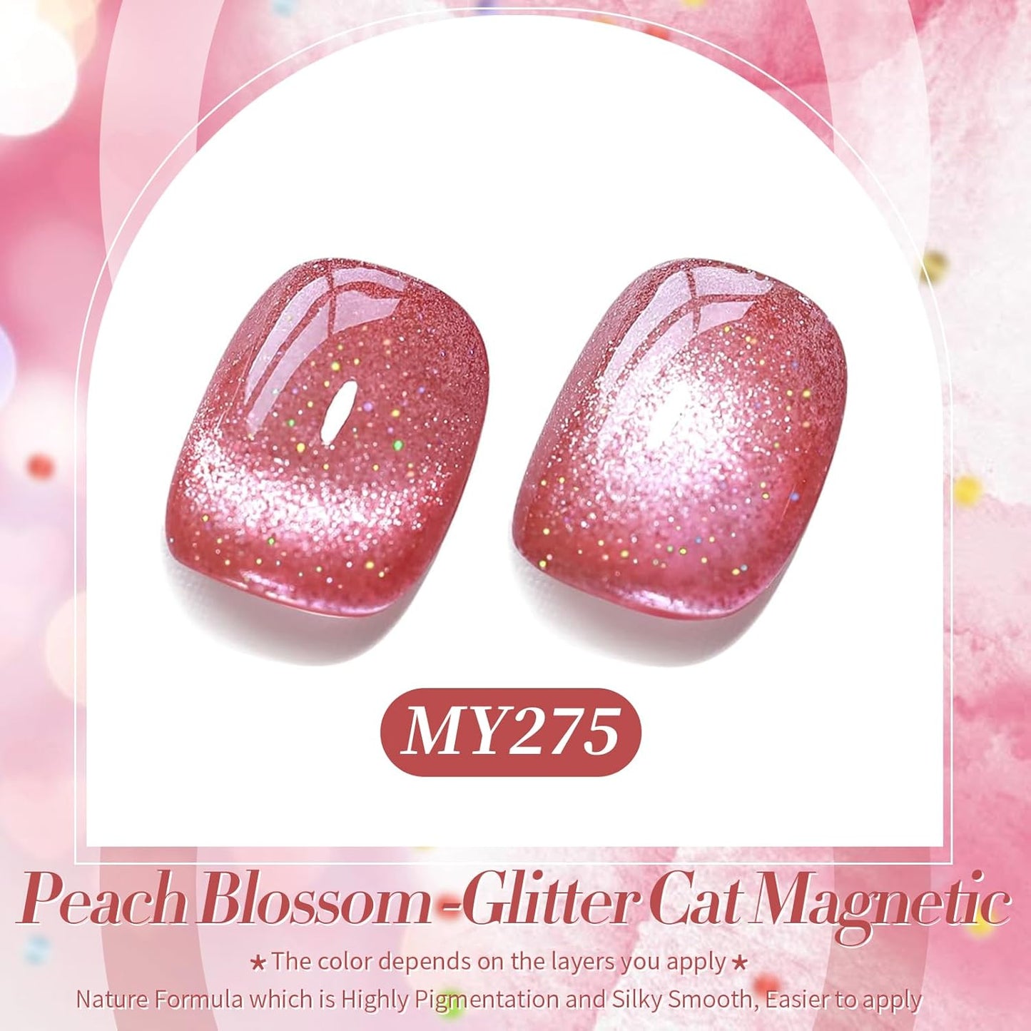 BORN PRETTY Cat Magnetic Eye Gel Nail Polish,Peach Blossom Glitter Cat Magnetic Gel Nail Polish Magnetic Nail Polish for Nail Art Manicure Salon DIY at Home 15ML