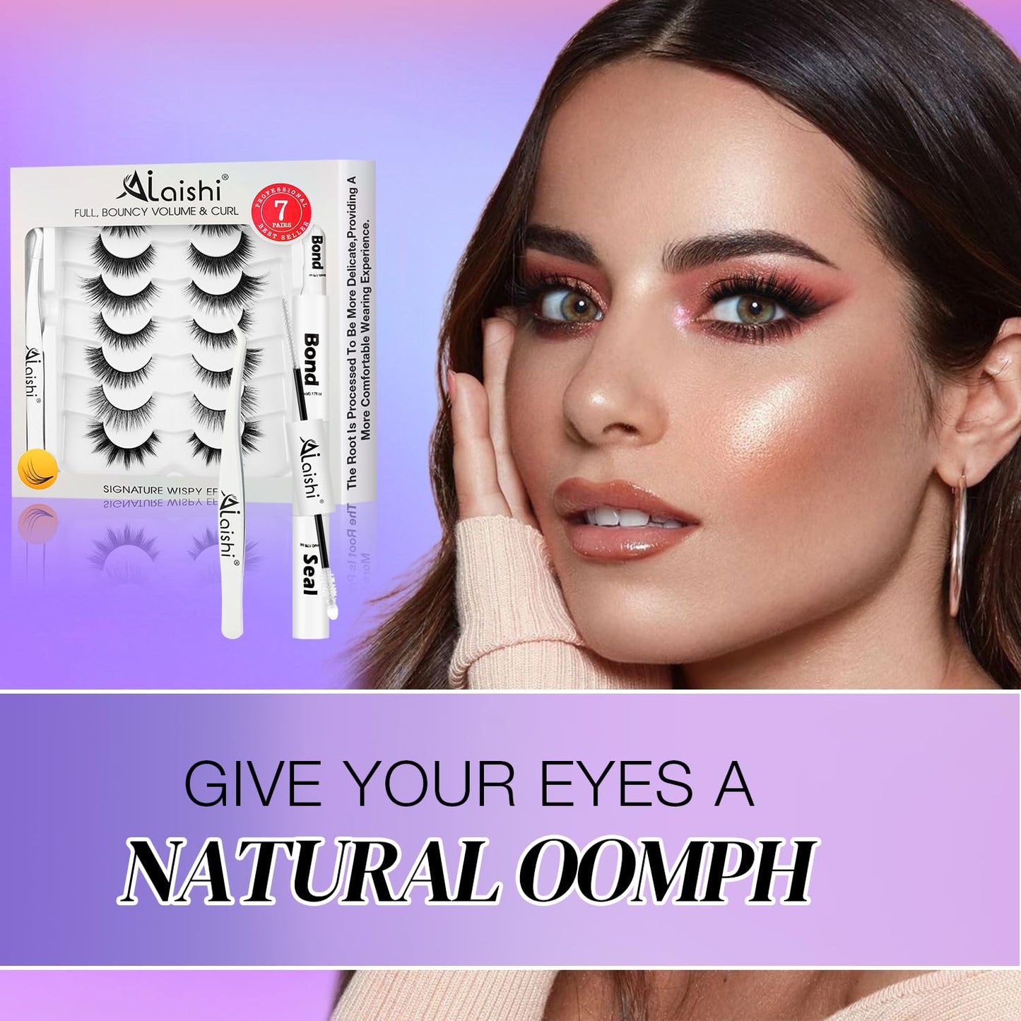 Wispy False Eyelashes Kit With Bond, Seal and Tweezer, 7 Pairs Natural Look Fake Cat Eye Lashes Strips Thin Band Extensions Waterproof Easy Eyelashes for Beginners RQ7Variety Mix