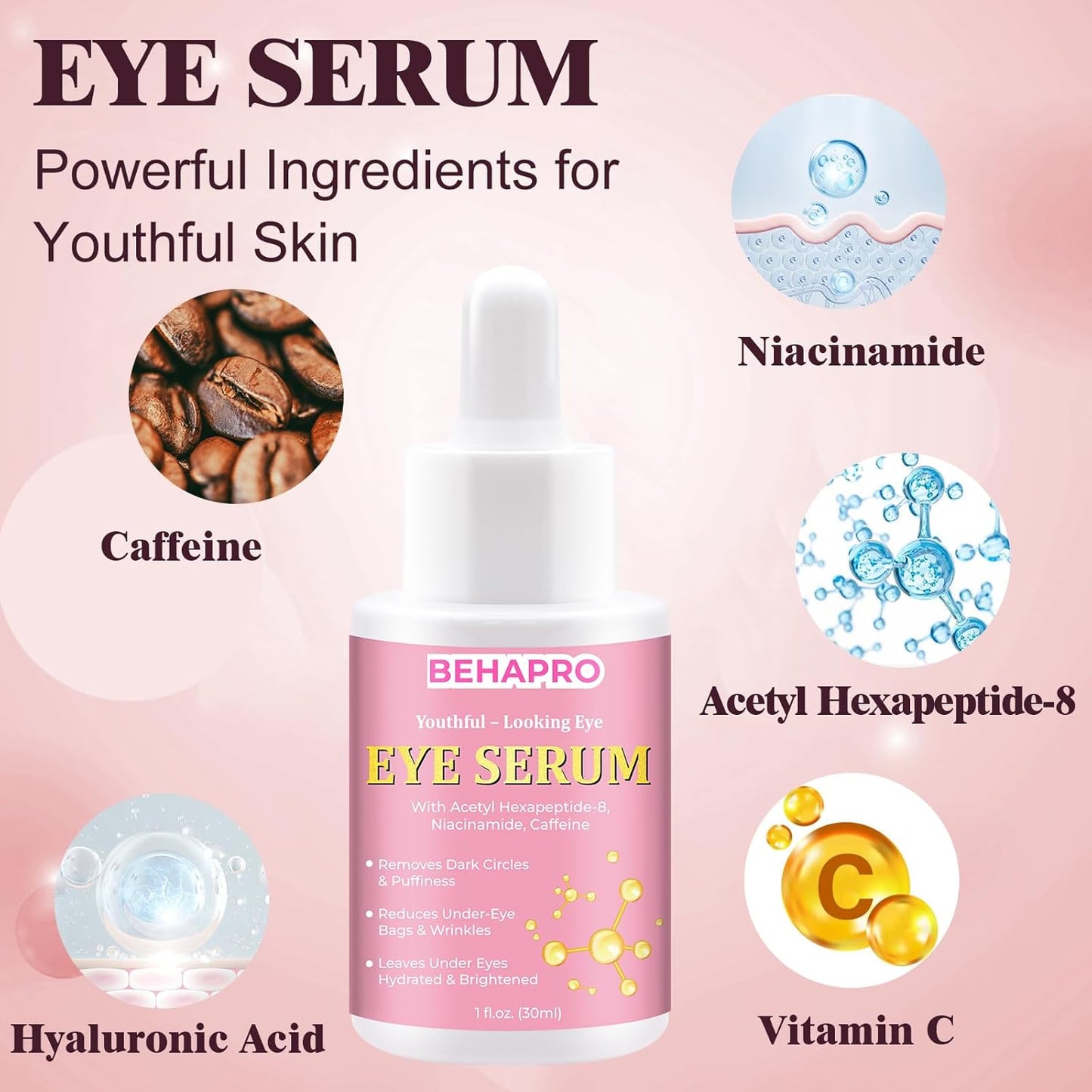 Caffeine Eye Cream,Dark Circles Under Eye Treatment For Puffiness And Bags Under Eyes Wrinkles Dark Circles w/Eye Serum & Eye Roller,Eye Cream Eye Care,Eye Bag Remover Puffy Eyes Treatment Products