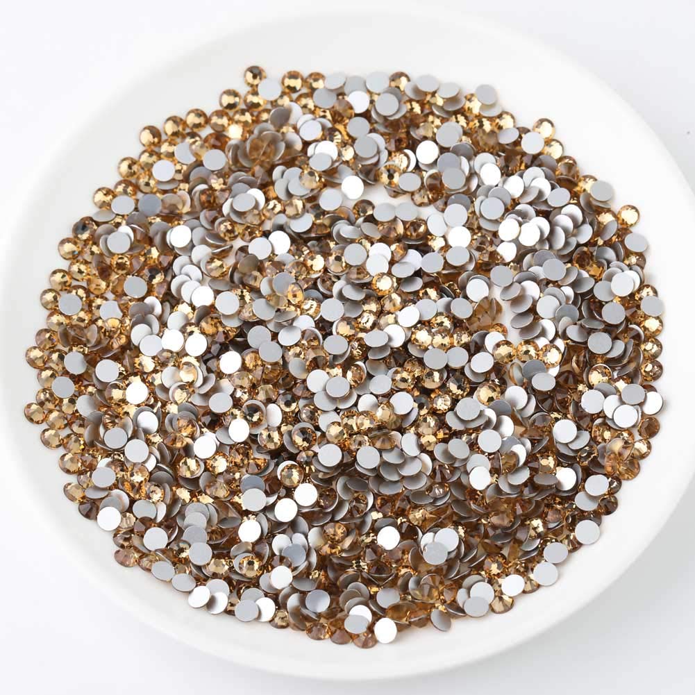 Beadsland 2880pcs Flat Back Crystal Rhinestones Round Gems for Nail Art and Craft Glue Fix,Lt Colorado Topaz,SS4,1.5-1.7mm