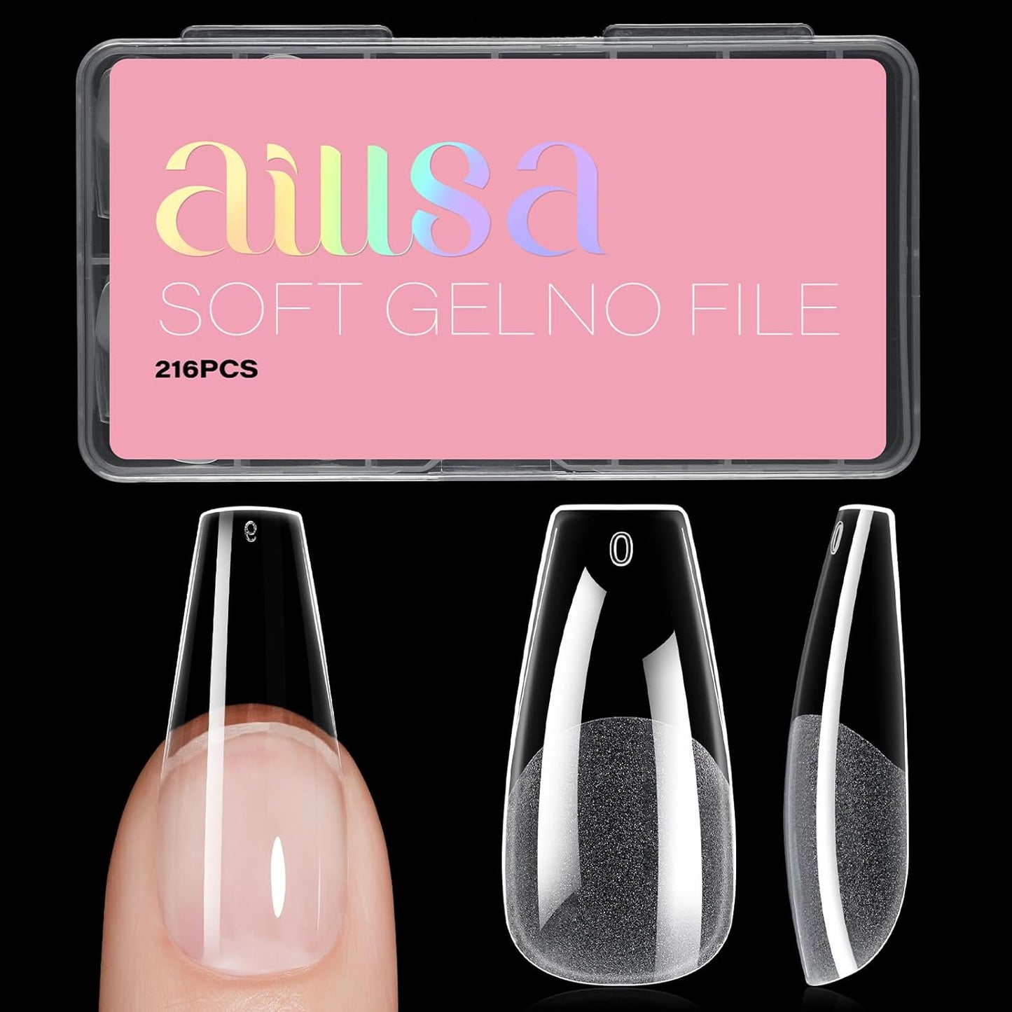 AILLSA Long Coffin Nail Tips Half Matte Full Cover Nails Tip Clear Acrylic Pre-Shaped Tips Flase Press on Nail Tips for Extentions Nails Manicure Salon DIY 216PCS 12 Sizes
