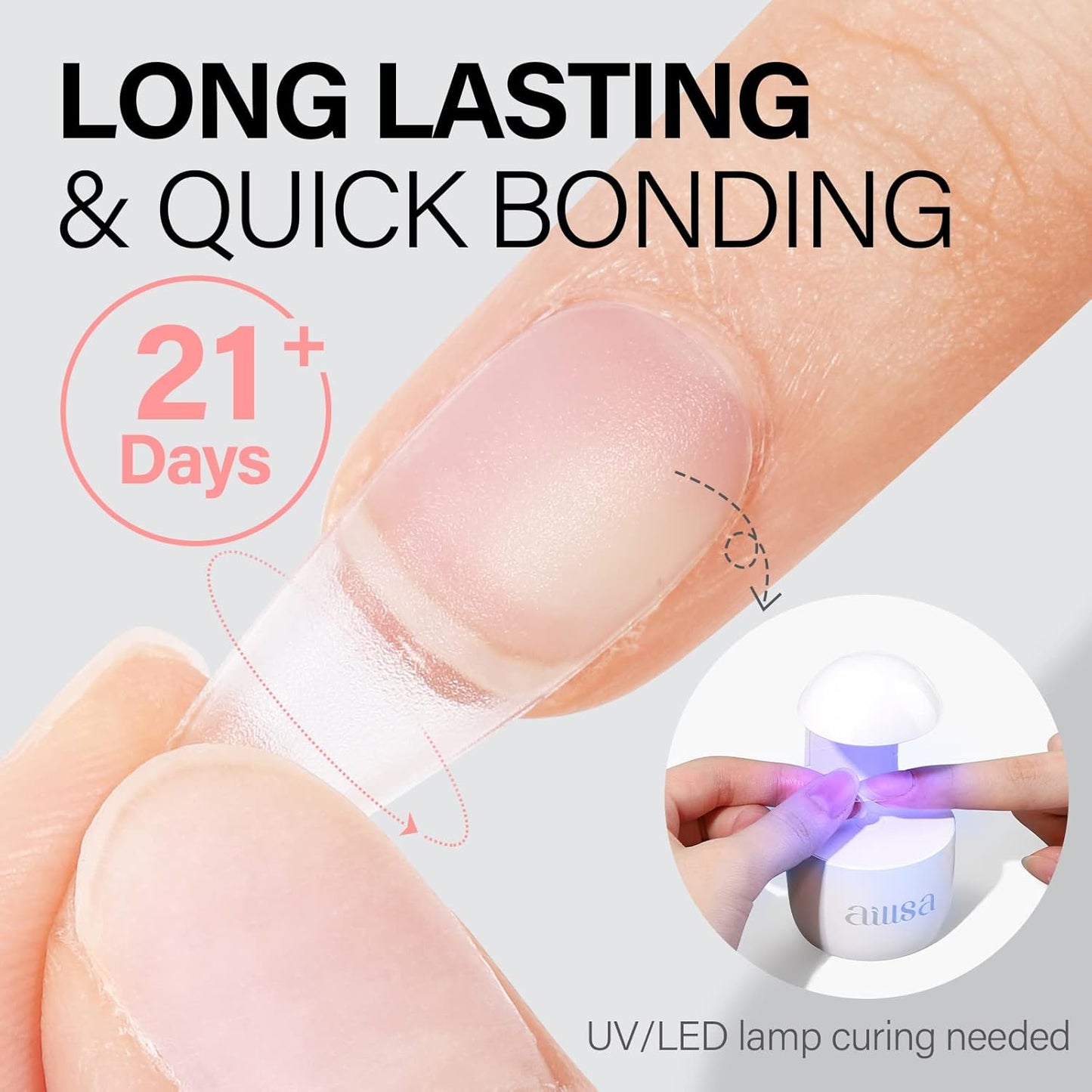 AILLSA 2PCS Gel Nail Glue for Acrylic Nails, 4 in 1 Super Strong Adhesive for False Tips, UV Curing Needed, 15ml High Capacity Extension Brush On for Rhinestone Pearl Foil